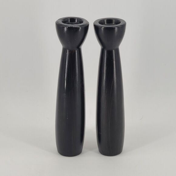 Tall Ceramic Candlestick Set of 2 Black Gold Fern - Picture 4 of 5